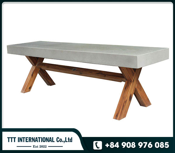 Wood X frame legs with concrete top bench outdoor furniture />
                                                 		<script>
                                                            var modal = document.getElementById(